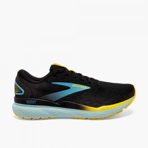 Black / Blue Men Brooks Ghost 16 Walking Shoes | RXQB27143