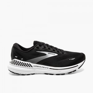 Black / White / Silver Men Brooks Adrenaline GTS 23 Running Shoes | ZKFH49638