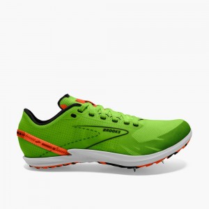 Green / Red Orange / White Men Brooks Draft XC Cross Country with Spikes Running Shoes | IFRD84072