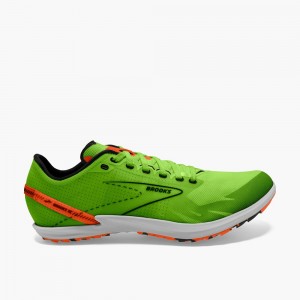 Green / Red Orange / White Men Brooks Draft XC Spikeless Cross Country Track Spikes | LTPC46019