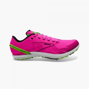 Pink / Green / Black Men Brooks Draft XC Cross Country with Spikes Running Shoes | FWNH54963