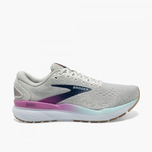 White / Grey / Blue Women Brooks Ghost 16 Road Running Shoes | KNHT06982