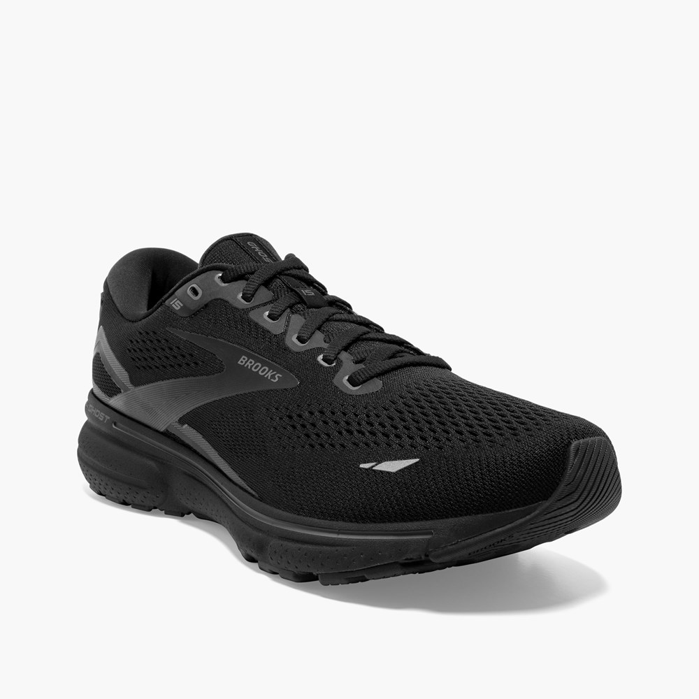 Black / Black Men Brooks Ghost 15 Walking Shoes | BWUK17803