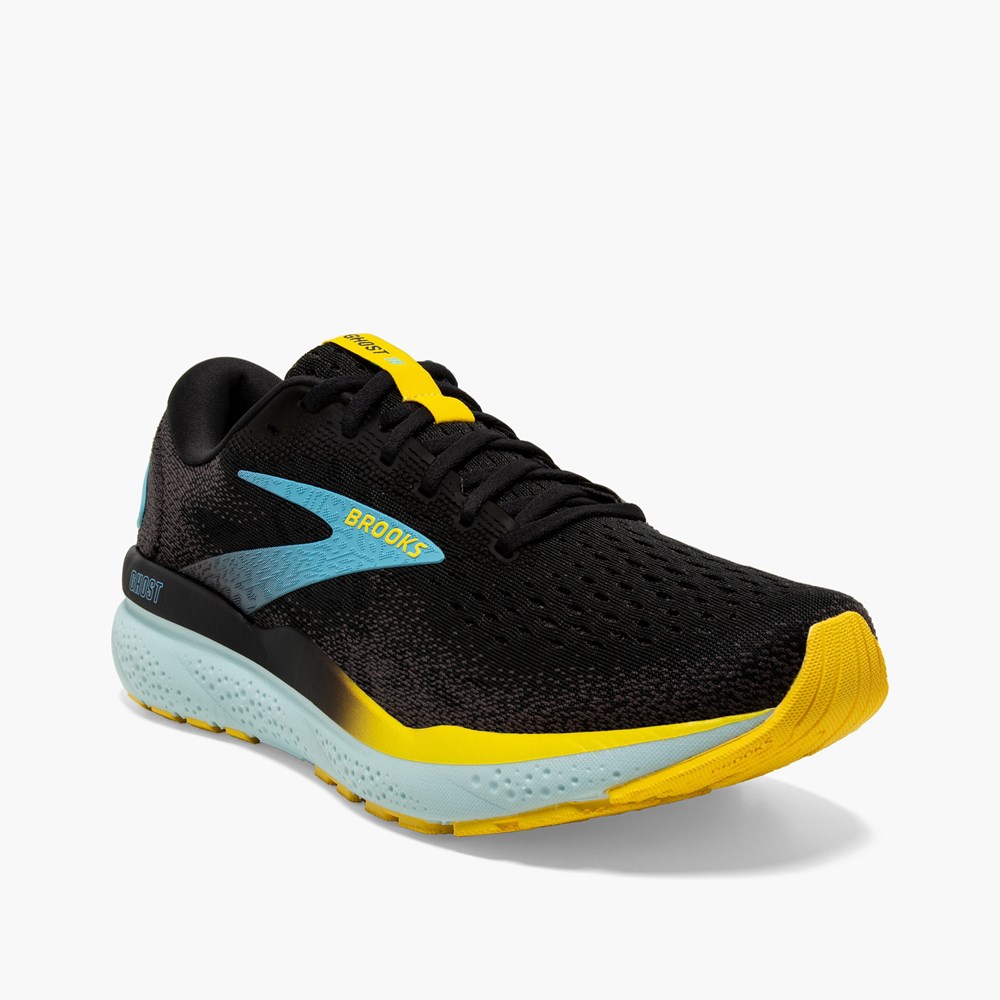 Black / Blue Men Brooks Ghost 16 Road Running Shoes | XMVR92063