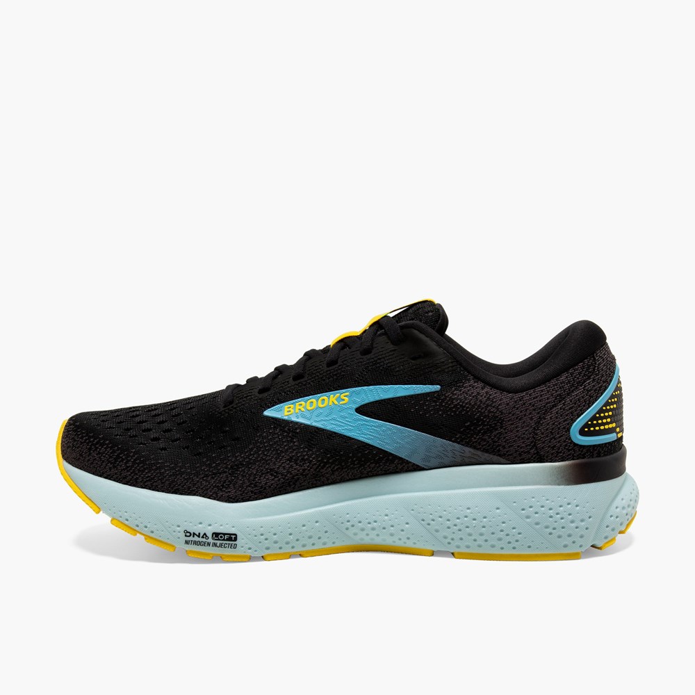 Black / Blue Men Brooks Ghost 16 Road Running Shoes | XMVR92063