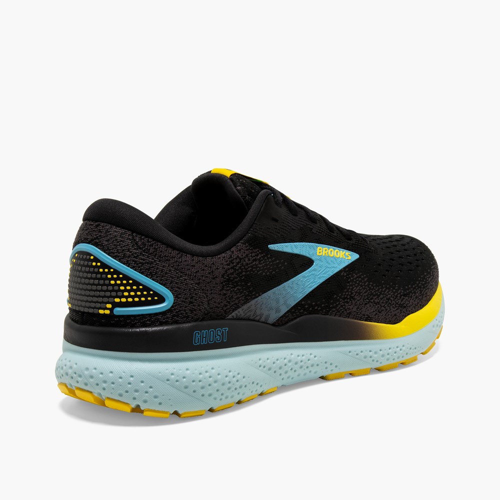 Black / Blue Men Brooks Ghost 16 Walking Shoes | RXQB27143