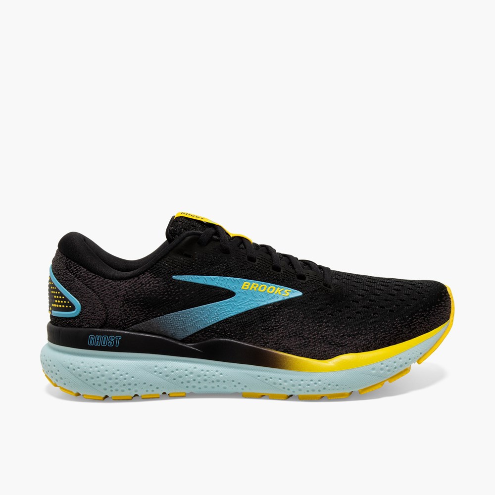 Black / Blue Men Brooks Ghost 16 Walking Shoes | RXQB27143