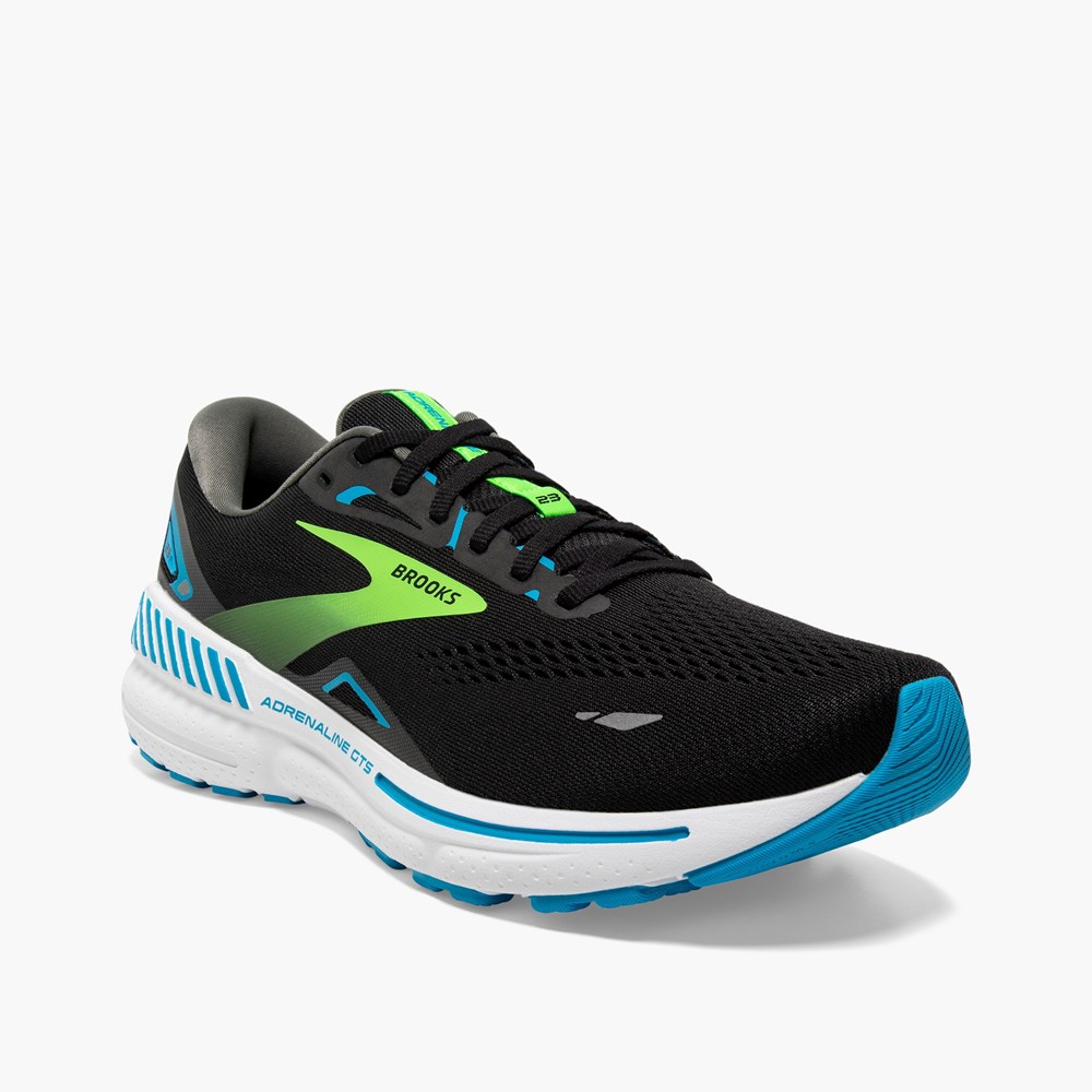 Black / Green Men Brooks Adrenaline GTS 23 Walking Shoes | KBCS12579