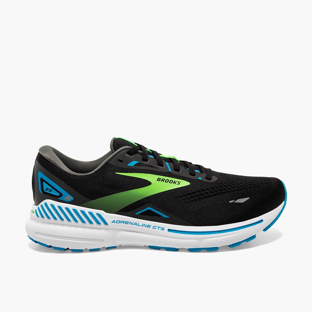 Black / Green Men Brooks Adrenaline GTS 23 Walking Shoes | KBCS12579