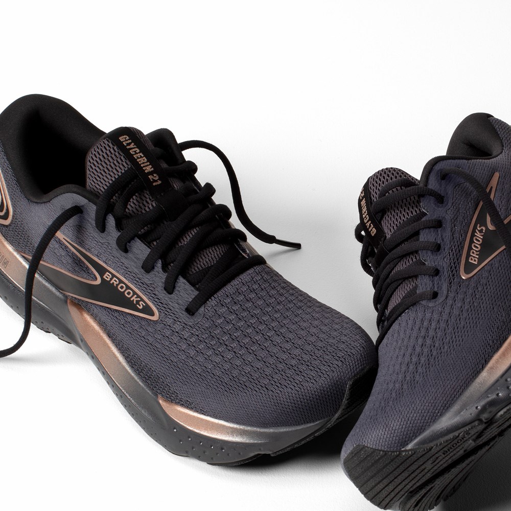 Black / Grey Brown Men Brooks Glycerin 21 Running Shoes | AYMI36140