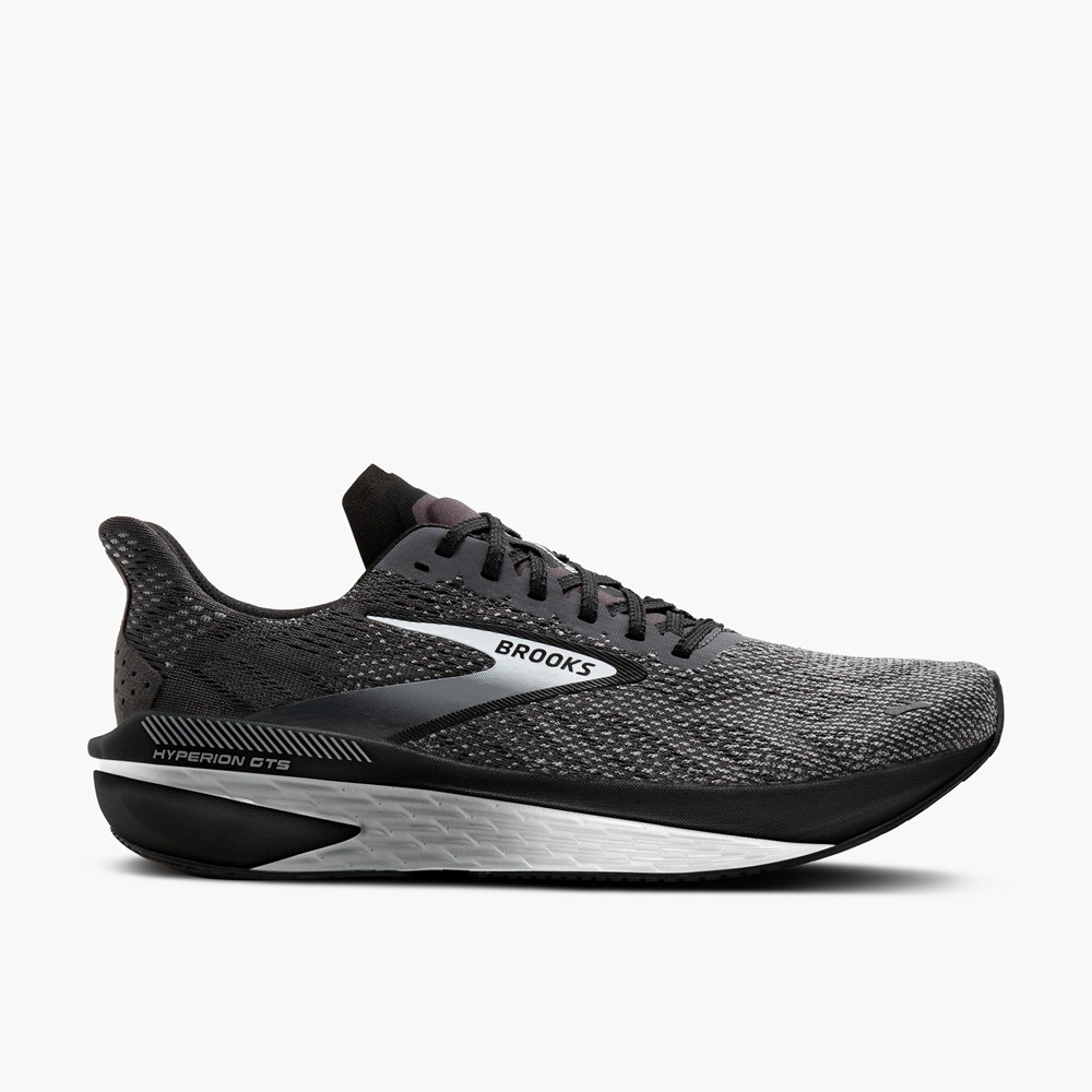 Black / Grey Men Brooks Hyperion GTS 2 Support Running Shoes | XVPY18953