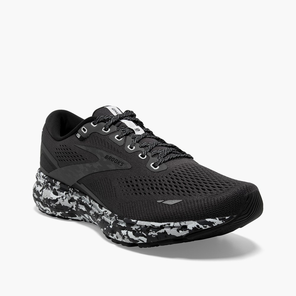 Black / Grey / White Men Brooks Ghost 15 Running Shoes | LIHE60549