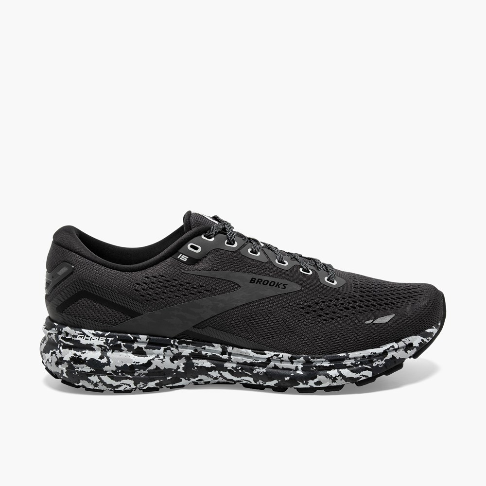 Black / Grey / White Men Brooks Ghost 15 Running Shoes | LIHE60549