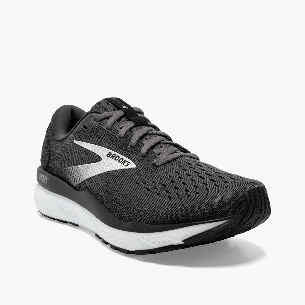 Black / Grey / White Men Brooks Ghost 16 Road Running Shoes | HDBJ84037