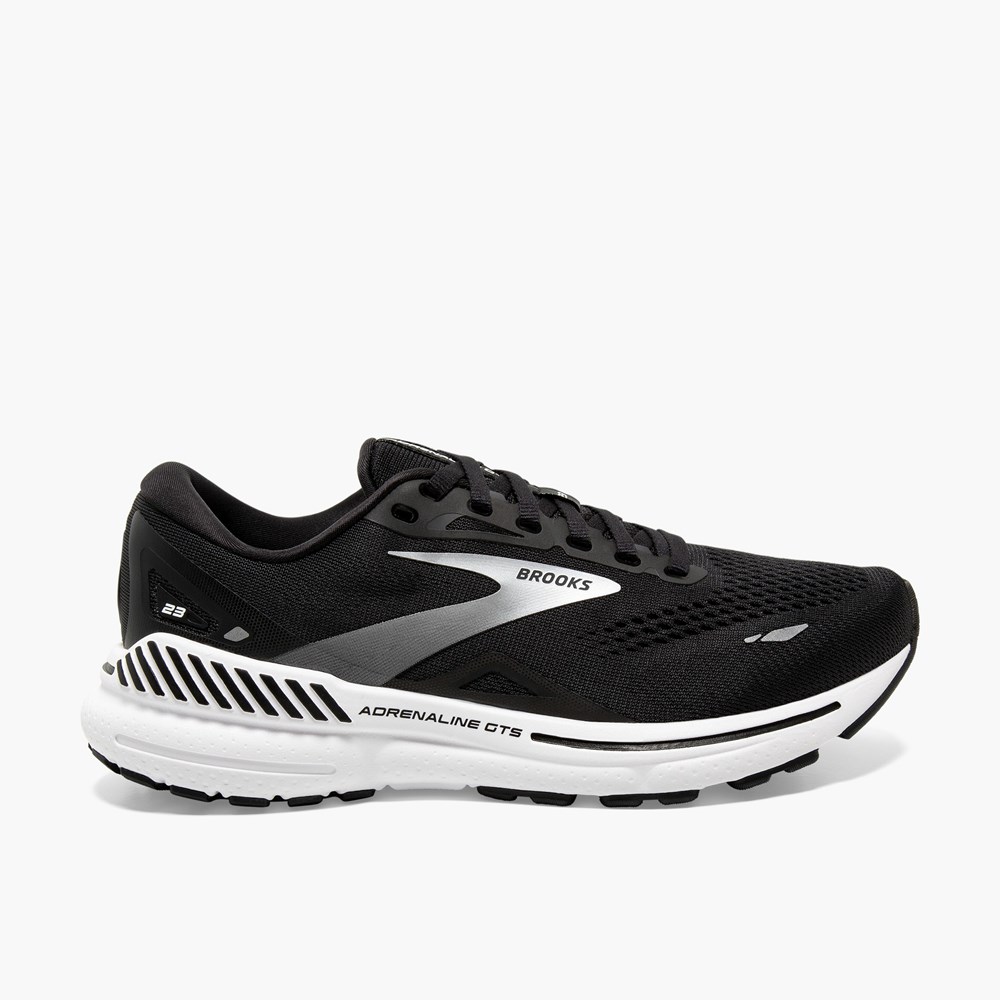 Black / White / Silver Men Brooks Adrenaline GTS 23 Walking Shoes | EOKA63459