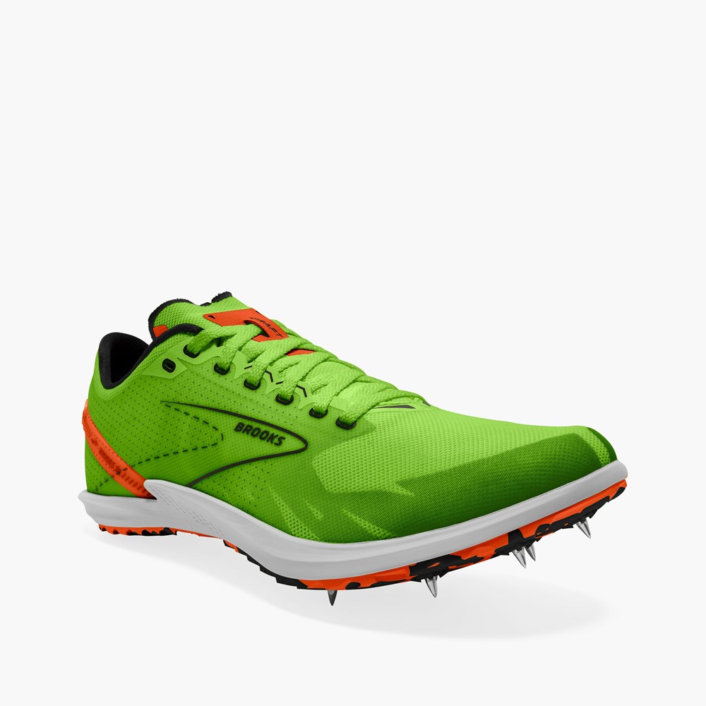 Green / Red Orange / White Men Brooks Draft XC Cross Country with Spikes Running Shoes | IFRD84072