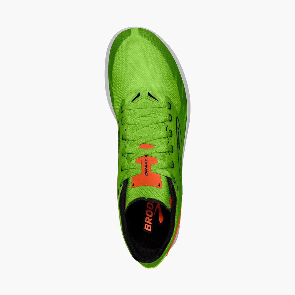 Green / Red Orange / White Men Brooks Draft XC Cross Country with Spikes Running Shoes | IFRD84072