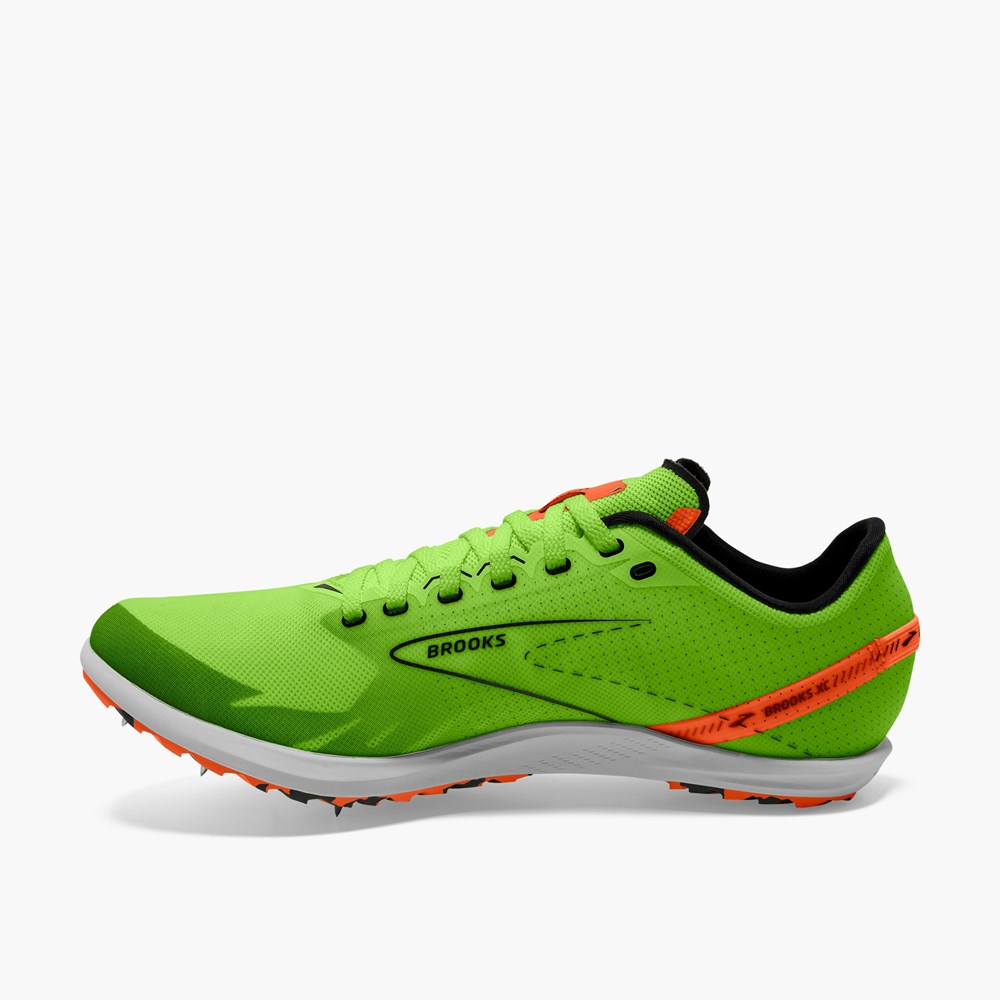 Green / Red Orange / White Men Brooks Draft XC Cross Country with Spikes Running Shoes | IFRD84072