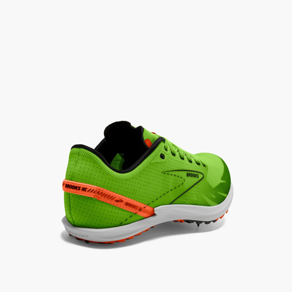 Green / Red Orange / White Men Brooks Draft XC Cross Country with Spikes Running Shoes | IFRD84072