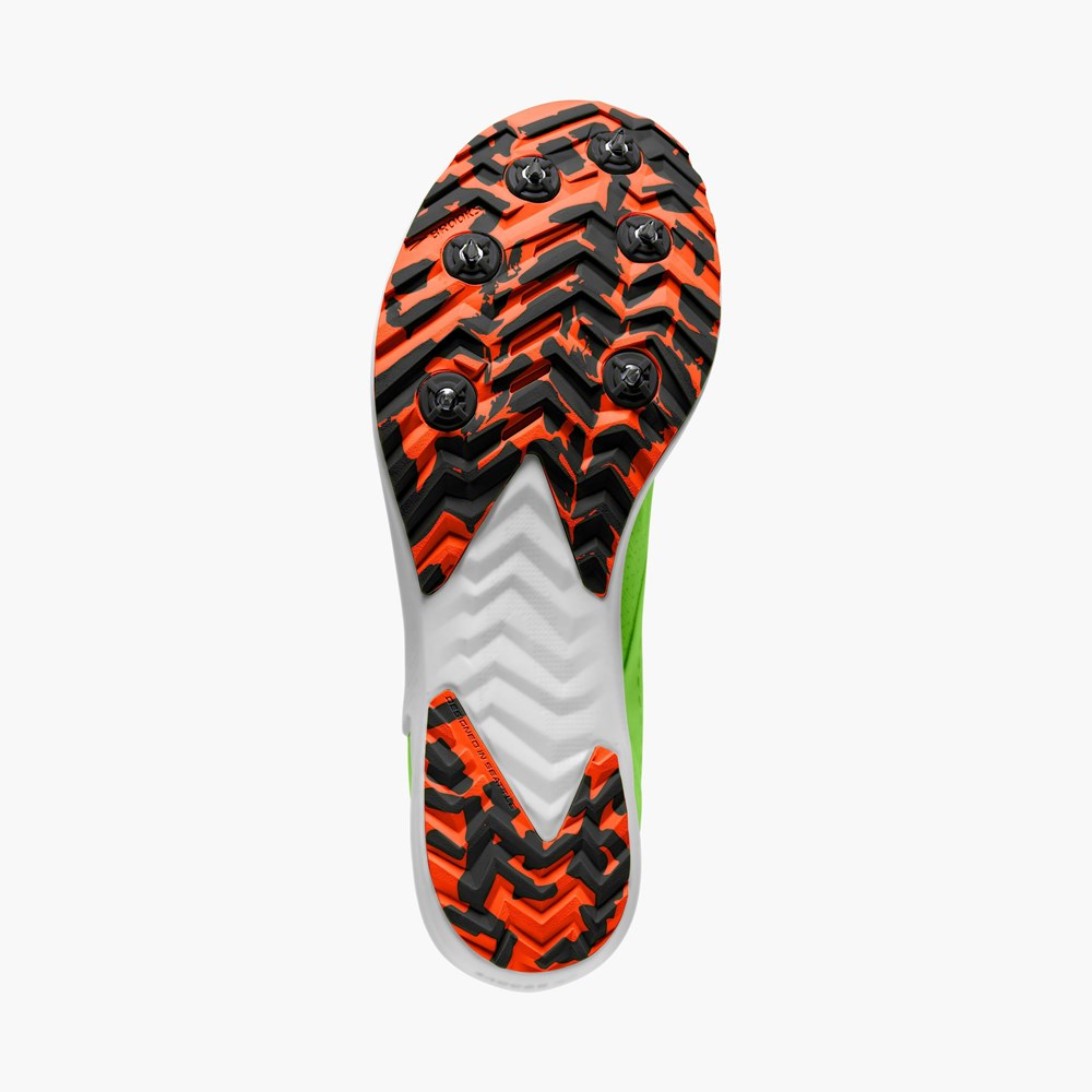 Green / Red Orange / White Men Brooks Draft XC Cross Country with Spikes Running Shoes | IFRD84072