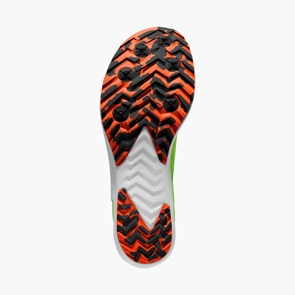 Green / Red Orange / White Men Brooks Draft XC Spikeless Cross Country Track Spikes | LTPC46019