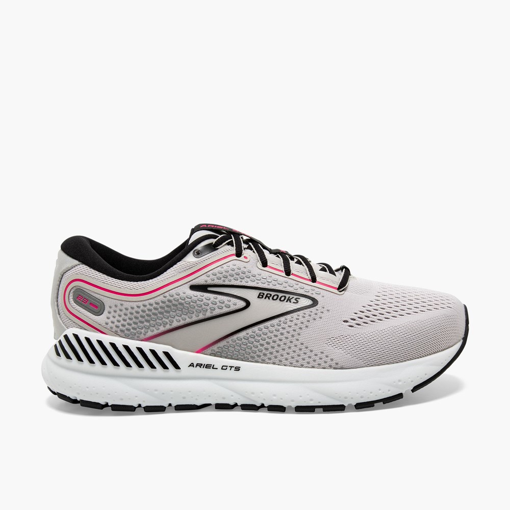 Grey / Black / Pink Women Brooks Ariel GTS 23 Road Running Shoes | JSKI82130