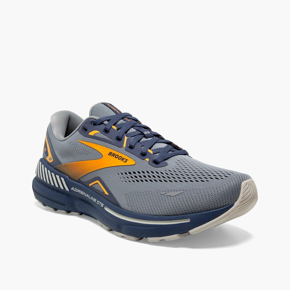 Grey / Blue / Orange Men Brooks Adrenaline GTS 23 Walking Shoes | RXSA32154