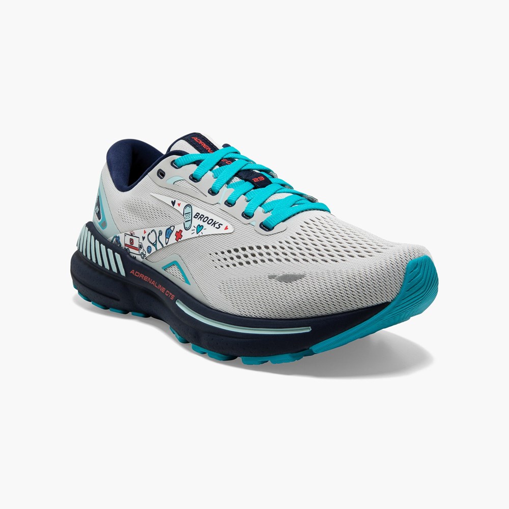 Grey / Blue / Red Women Brooks Adrenaline GTS 23 Support Running Shoes | KDXR37648