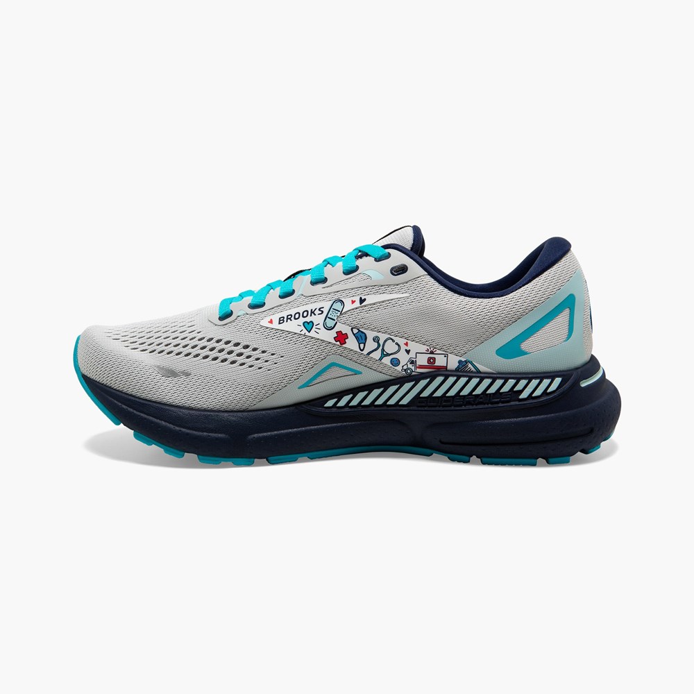 Grey / Blue / Red Women Brooks Adrenaline GTS 23 Support Running Shoes | KDXR37648