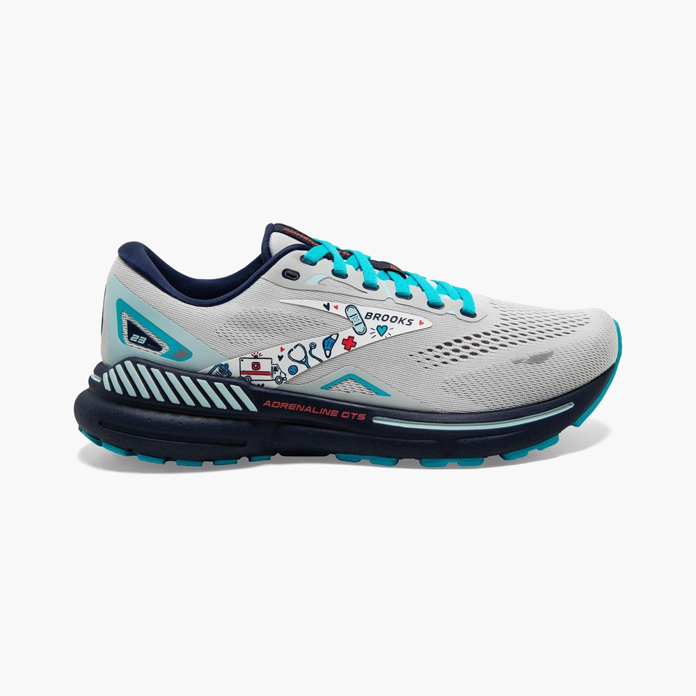 Grey / Blue / Red Women Brooks Adrenaline GTS 23 Support Running Shoes | KDXR37648