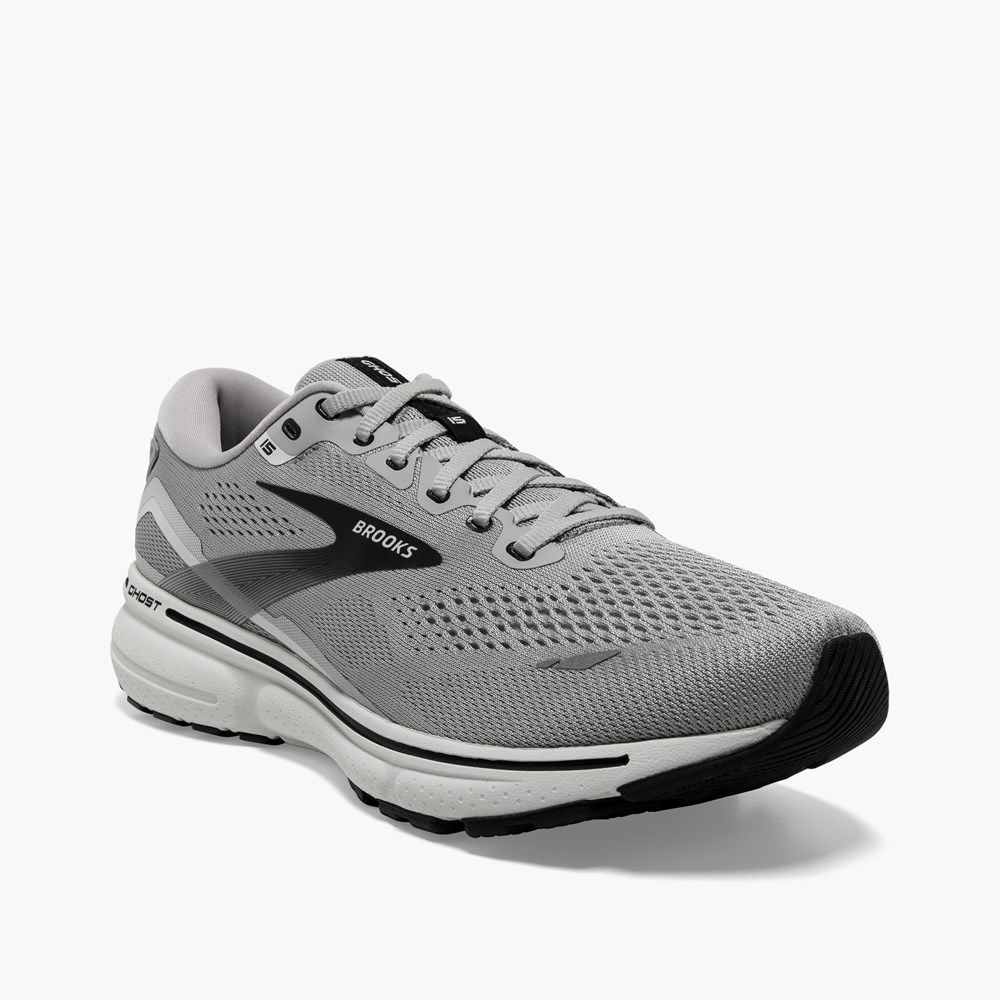 Grey / Light Green Men Brooks Ghost 15 Walking Shoes | LMHK84791