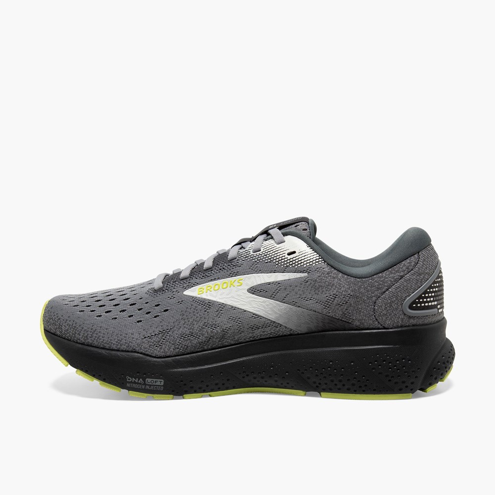 Grey / Light Green Men Brooks Ghost 16 Walking Shoes | HGVJ69830