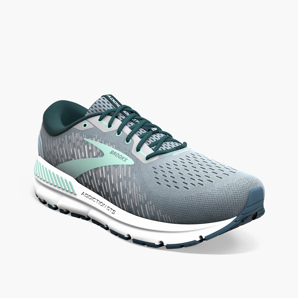 Grey / Navy / Light Turquoise Women Brooks Addiction 15 Road Running Shoes | GVWT91247