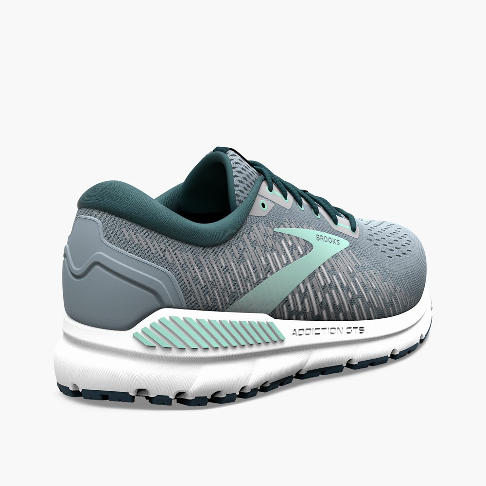 Grey / Navy / Light Turquoise Women Brooks Addiction 15 Road Running Shoes | GVWT91247