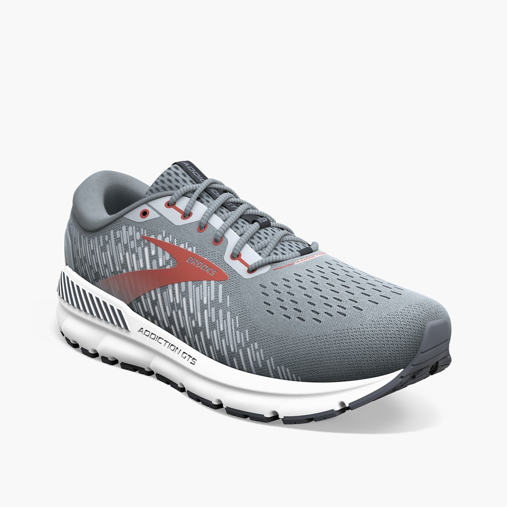 Grey / Red Men Brooks Addiction 15 Running Shoes | MWVX64530