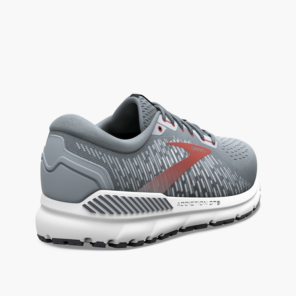 Grey / Red Men Brooks Addiction 15 Running Shoes | MWVX64530