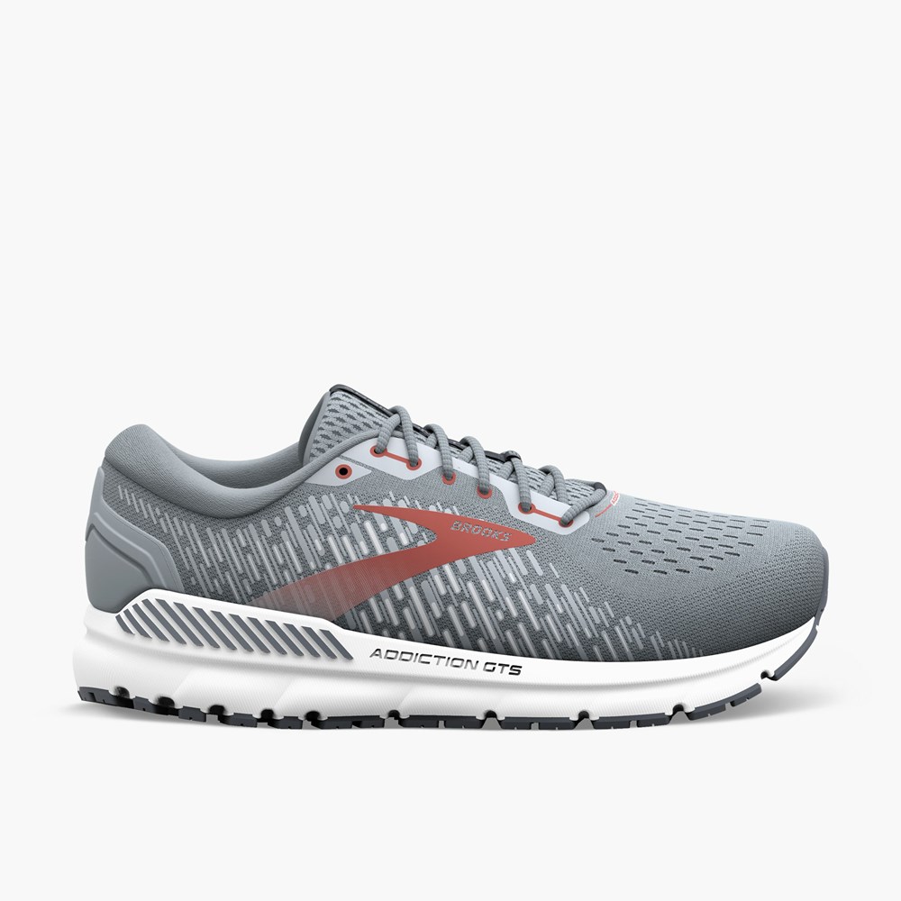 Grey / Red Men Brooks Addiction 15 Running Shoes | MWVX64530