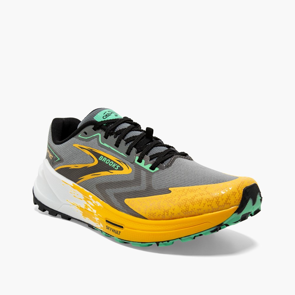 Lemon / Olive Men Brooks Catamount 3 Speed Trail Running Shoes | UMWE46905