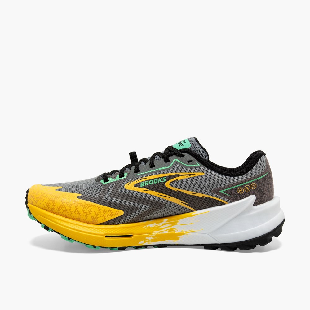 Lemon / Olive Men Brooks Catamount 3 Speed Trail Running Shoes | UMWE46905