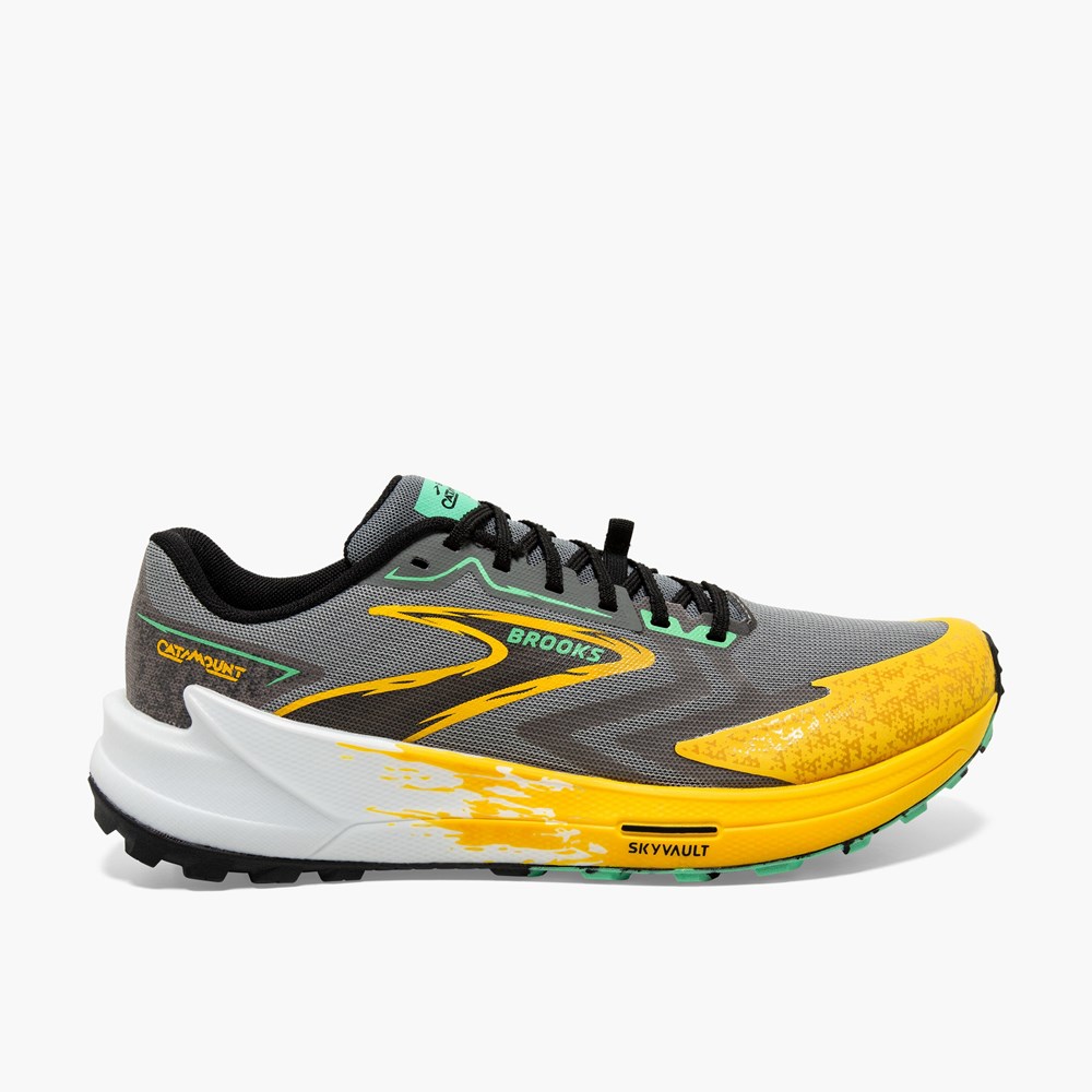 Lemon / Olive Men Brooks Catamount 3 Speed Trail Running Shoes | UMWE46905