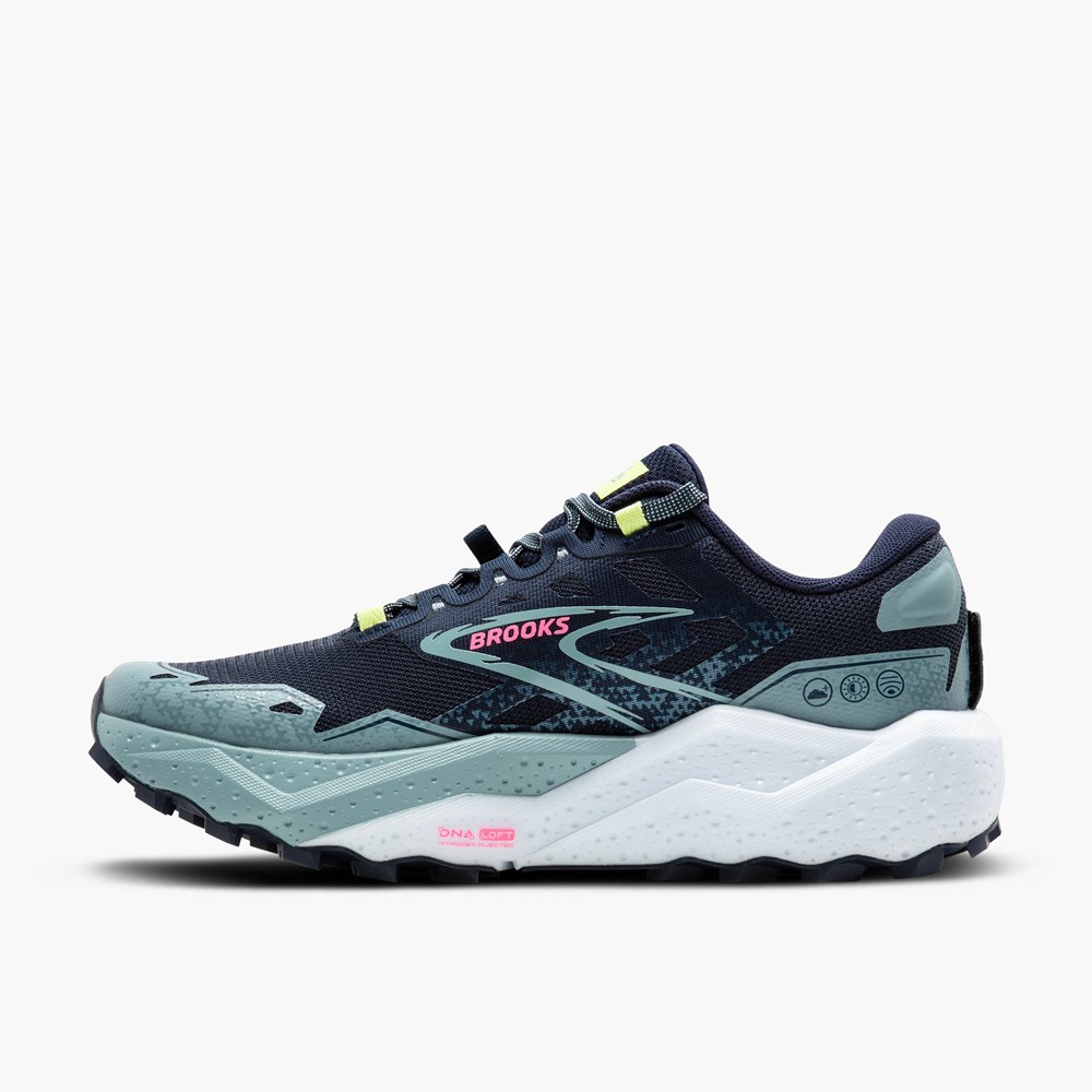 Navy / Light Green Women Brooks Caldera 7 Hiking Shoes | HJCA93617