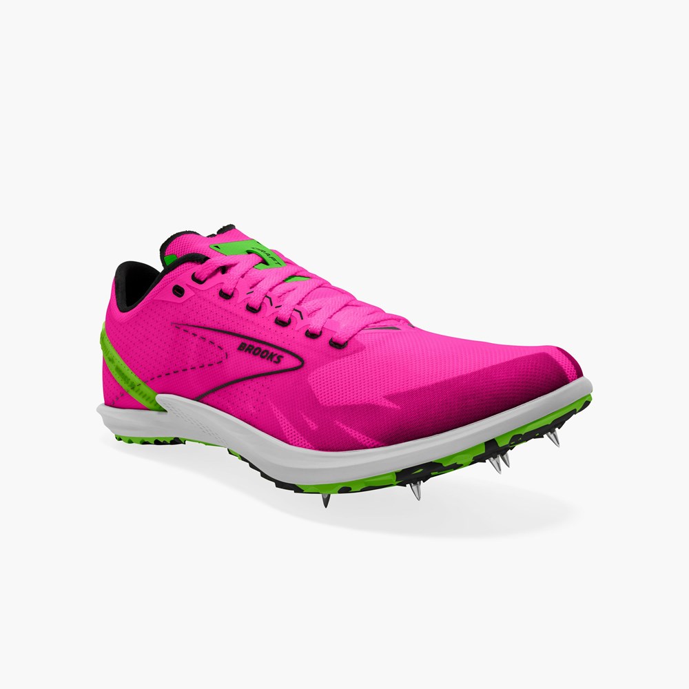 Pink / Green / Black Men Brooks Draft XC Cross Country with Spikes Running Shoes | FWNH54963