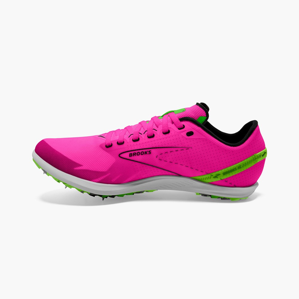 Pink / Green / Black Men Brooks Draft XC Cross Country with Spikes Running Shoes | FWNH54963