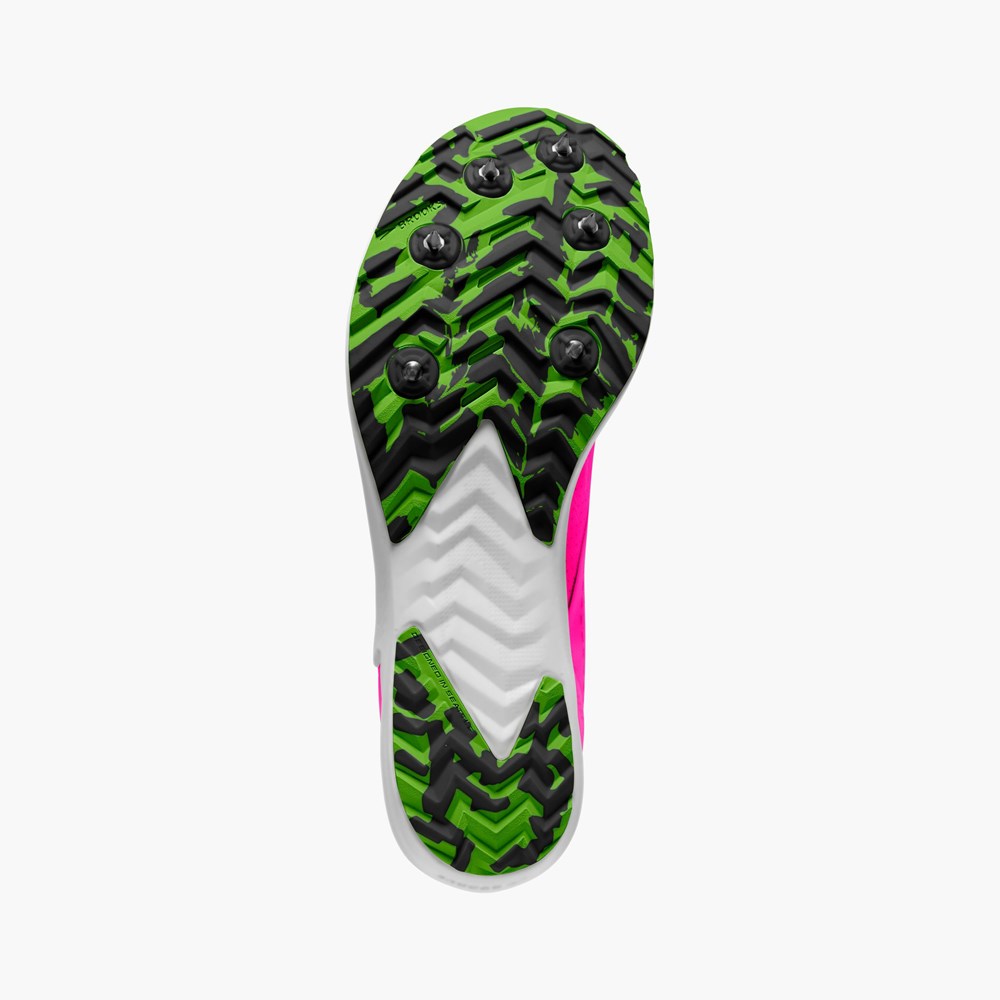 Pink / Green / Black Men Brooks Draft XC Cross Country with Spikes Running Shoes | FWNH54963