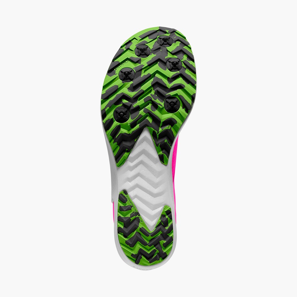 Pink / Green / Black Men Brooks Draft XC Spikeless Cross Country Track Spikes | ZFQU96824