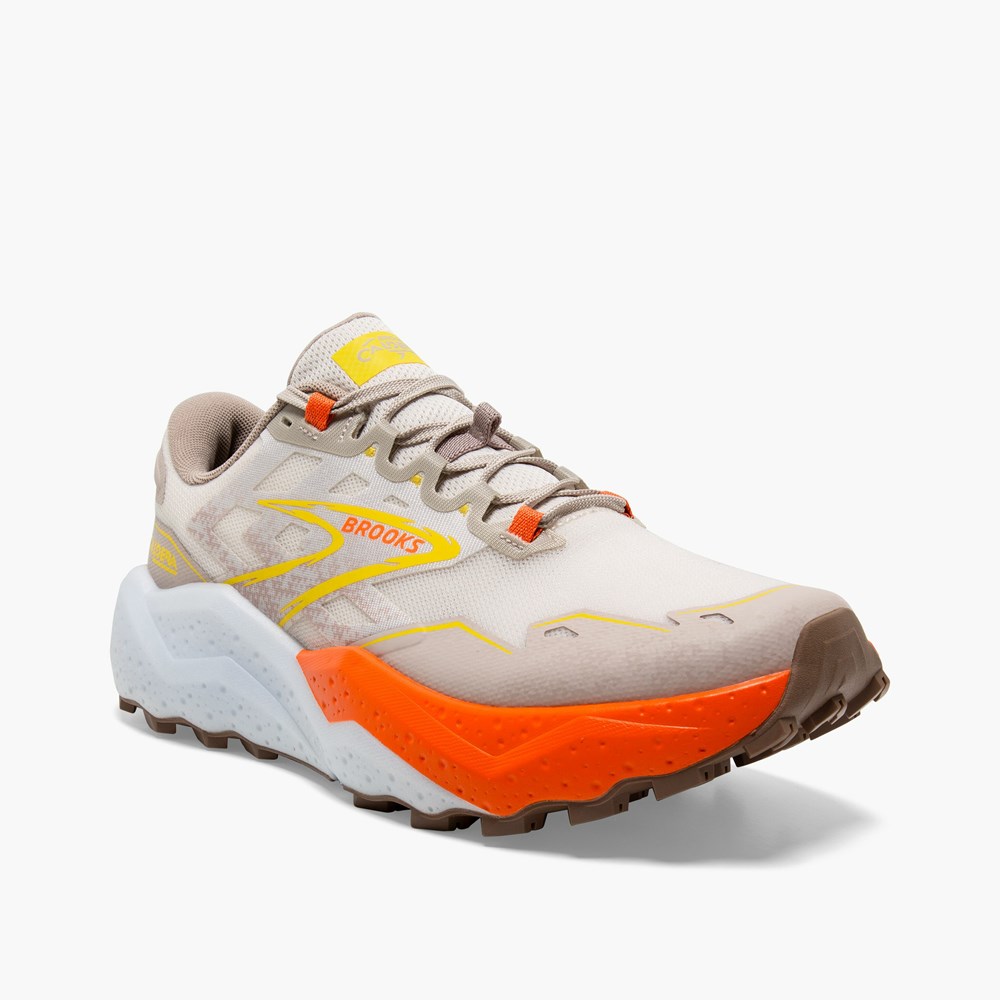 White Brown / Grey / Yellow Men Brooks Caldera 7 Trail Running Shoes | EFVI54682