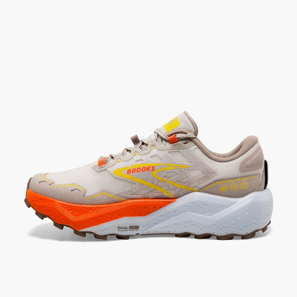 White Brown / Grey / Yellow Men Brooks Caldera 7 Trail Running Shoes | EFVI54682