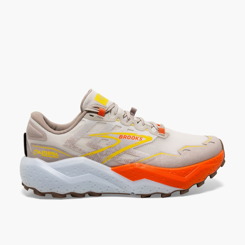 White Brown / Grey / Yellow Men Brooks Caldera 7 Trail Running Shoes | EFVI54682