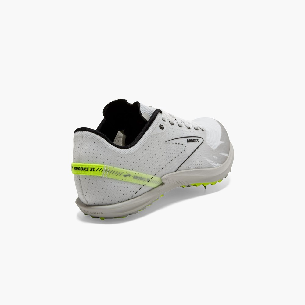 White / Black Men Brooks Draft XC Cross Country with Spikes Running Shoes | FJRQ74905