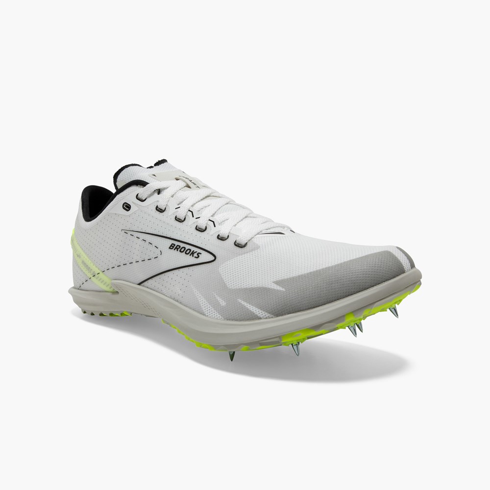 White / Black Men Brooks Draft XC Cross Country with Spikes Track Spikes | WRNP61437